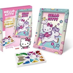 Jeu créatif - LANSAY - COLLECTION SEQUINS - HELLO KITTY & UNICORN - Cadre en bois et illustration - Des 7 ans