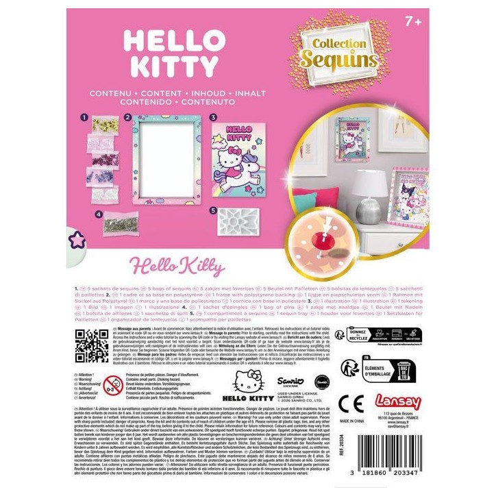 Jeu créatif - LANSAY - COLLECTION SEQUINS - HELLO KITTY & UNICORN - Cadre en bois et illustration - Des 7 ans