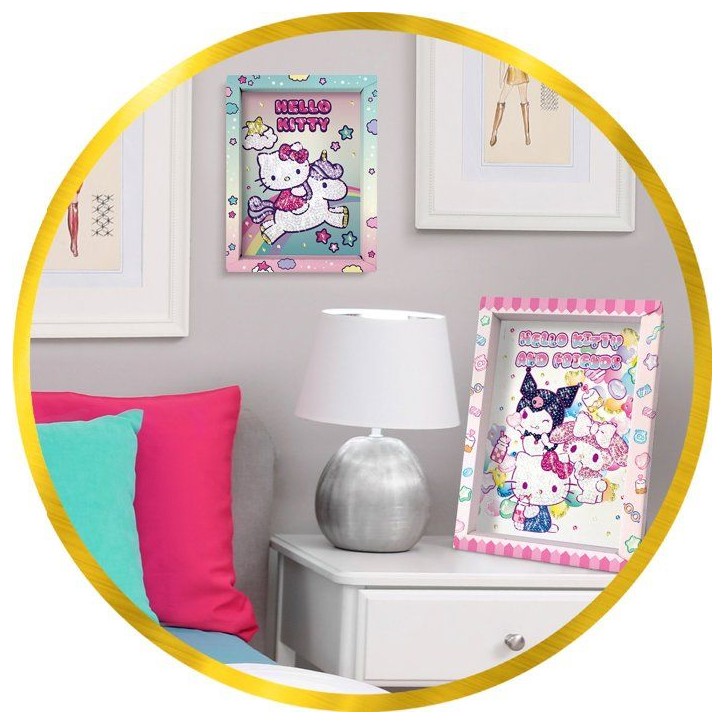 Jeu créatif - LANSAY - COLLECTION SEQUINS - HELLO KITTY & UNICORN - Cadre en bois et illustration - Des 7 ans