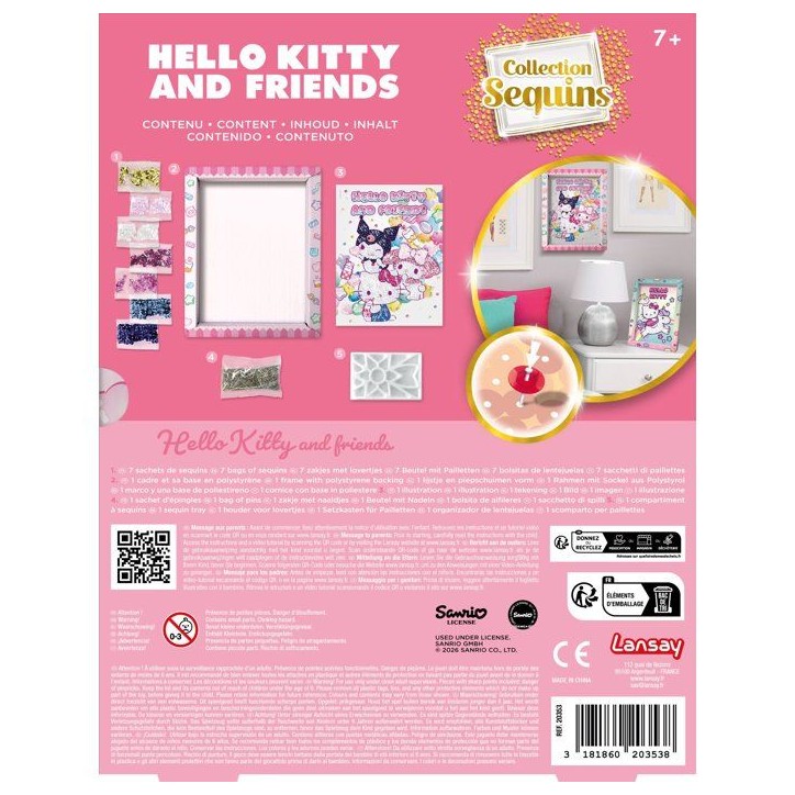 Jeu créatif - LANSAY - COLLECTION SEQUINS - HELLO KITTY & FRIENDS - Cadre en bois et illustration - Des 7 ans