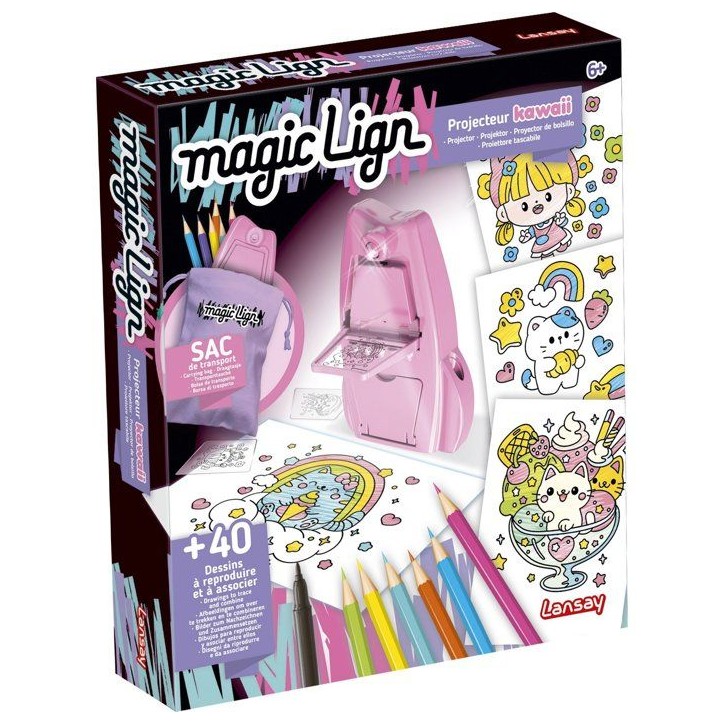 Loisir créatif - LANSAY - MAGIC LIGN - jeu de coloriage - PROJECTEUR POCKET KAWAII - Des 6 ans