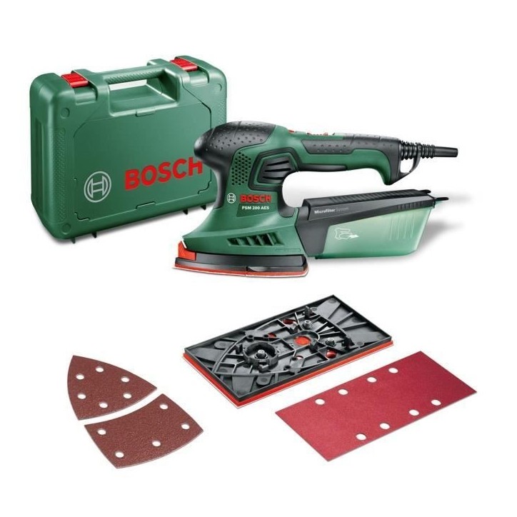Ponceuse Multi Bosch - PSM 200 AES (Livrée avec 2 feuilles abrasives, Plateau de Ponçage et Coffret) Ponceuse Multi Bosch - PSM 200 AES (Livrée avec 2 feuilles abrasives, Plateau de Ponçage et Coffret)