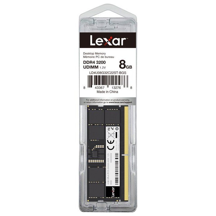 Barrette Mémoire - LEXAR - DDR4 8 Go - 288 PIN U-DIMM - 3200 Mbps CL22 - 1.2 V - Blister Barrette Mémoire - LEXAR - DDR4 8 Go - 288 PIN U-DIMM - 3200 Mbps CL22 - 1.2 V - Blister