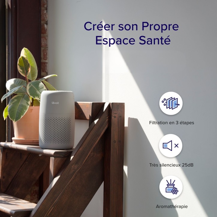Purificateur d'air - Levoit - Core Mini Pro - Filtration 3 étapes - Surface jusqu'a 16 m² - Capteur qualité air - 7 W - Gris Purificateur d'air - Levoit - Core Mini Pro - Filtration 3 étapes - Surface jusqu'a 16 m² - Capteur qualité air - 7 W - Gris