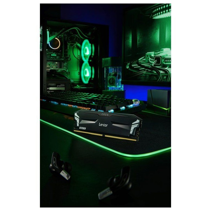 Barrette Mémoire - LEXAR Ares - DDR5 6400 - CL32 1.4 V - 32 Go (2x 16 Go) - Dissipateur thermique + RGB - Noir Barrette Mémoire - LEXAR Ares - DDR5 6400 - CL32 1.4 V - 32 Go (2x 16 Go) - Dissipateur thermique + RGB - Noir
