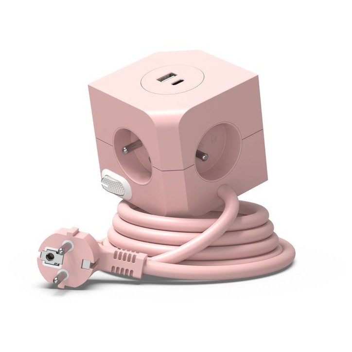 Cube multiprise avec double port USB - LINK2HOME - 4 prises secteur 16A - 2 ports USB - 3680 W max - Rose