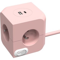 Cube multiprise avec double port USB - LINK2HOME - 4 prises secteur 16A - 2 ports USB - 3680 W max - Rose