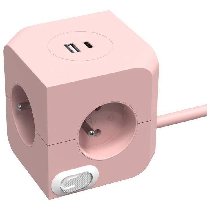 Cube multiprise avec double port USB - LINK2HOME - 4 prises secteur 16A - 2 ports USB - 3680 W max - Rose