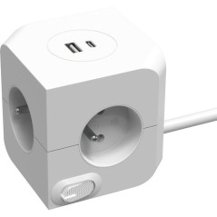 Cube multiprise avec double port USB - LINK2HOME - 4 prises secteur 16A - 2 ports USB - 3680 W max - Blanc