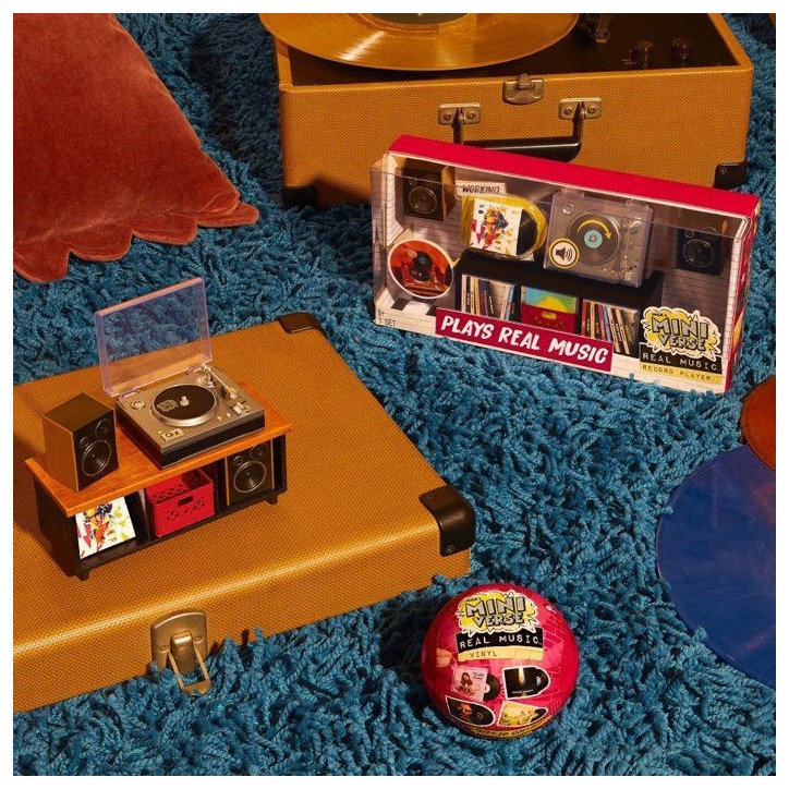 MGA's Miniverse - Real Music - Vinyles - Inclus : 4 vinyles, Accessoires et Porte-Clés - Compatible avec la platine Real Music