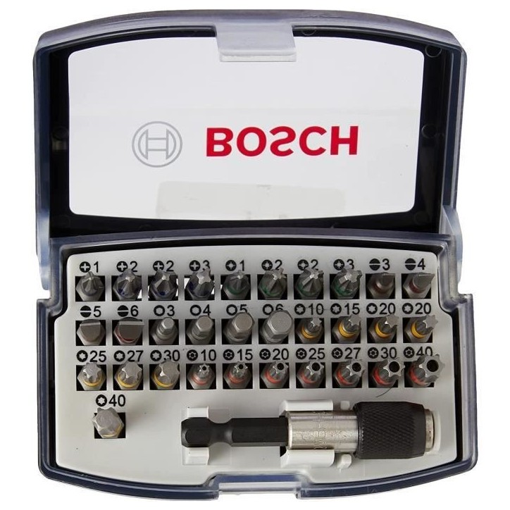 Jeu d'embouts de vissage BOSCH PROFESSIONAL 32 pieces (embout de vissage extra dur, accessoires pour perceuse-visseuse et tourne