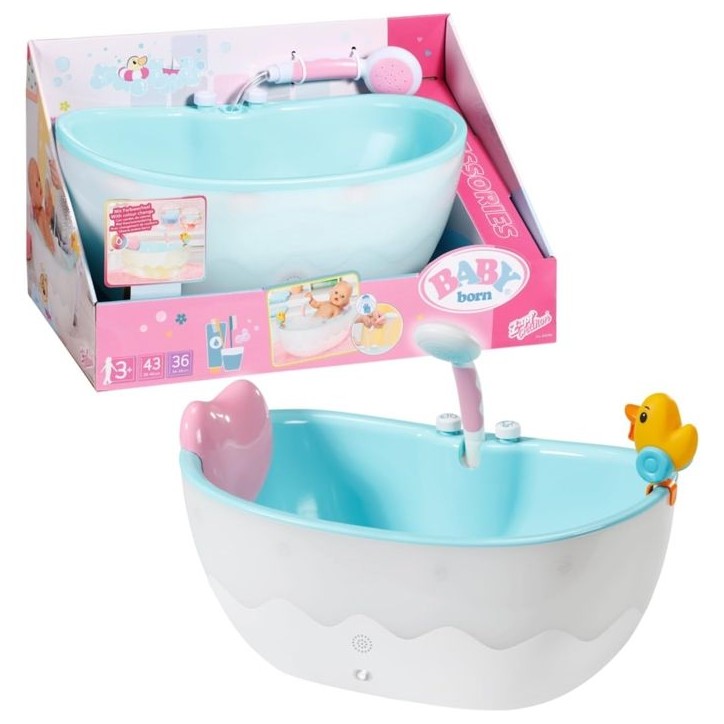 Baby Born - Baignoire pour poupée - Bain moussant musicale - Sons de splash et lumieres - Véritable douchette + canard jaune - Baby Born - Baignoire pour poupée - Bain moussant musicale - Sons de splash et lumieres - Véritable douchette + canard jaune -
