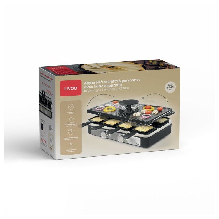 Raclette - LIVOO - DOC372N - 8 personnes - grill - hotte aspirante