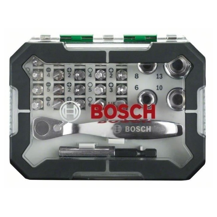 Set embout de vissage Bosch (Kit 26 pieces, Assortiment d'embouts de vissage avec cliquet) Set embout de vissage Bosch (Kit 26 pieces, Assortiment d'embouts de vissage avec cliquet)