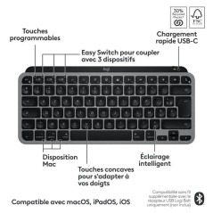 Clavier - Sans fil - Logitech - MX Keys Mini - Pour Mac - AZERTY - Noi