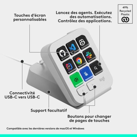 Pavé macro programmable - Filaire - Logitech - MX Keypad - Gris pâle