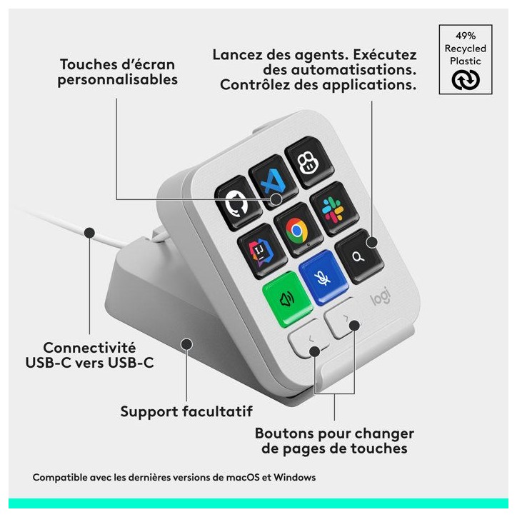 Pavé macro programmable - Filaire - Logitech - MX Keypad - Gris pâle