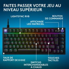 Clavier gamer - Filaire - Logitech G - G316 X 75 - AZERTY - USB - Noir