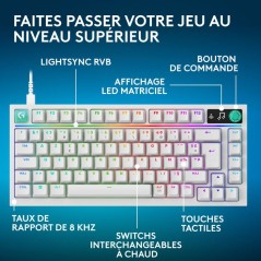 Clavier gamer - Filaire - Logitech G - G316 X 75 - AZERTY - USB - Blanc