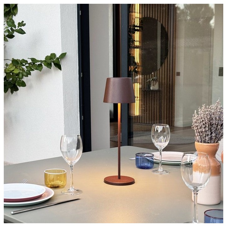 Lampe de table sans fil - LUMISKY - KELLY VINTAGE - Aluminium marron - LED blanc dimmable - Rechargeable - H38 cm
