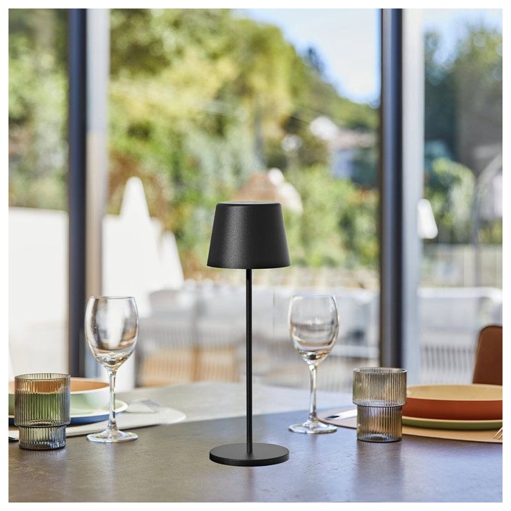 Lampe de table sans fil - LUMISKY - KELLY BLACK - Aluminium noir - LED blanc dimmable - rechargeable - H38 cm