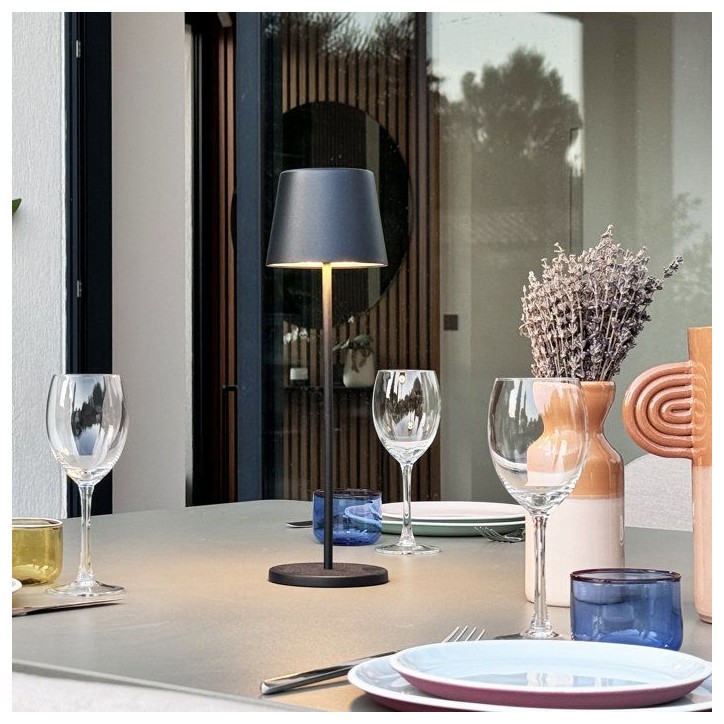 Lampe de table sans fil - LUMISKY - KELLY BLACK - Aluminium noir - LED blanc dimmable - rechargeable - H38 cm