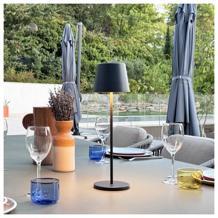 Lampe de table sans fil - LUMISKY - KELLY BLACK - Aluminium noir - LED blanc dimmable - rechargeable - H38 cm