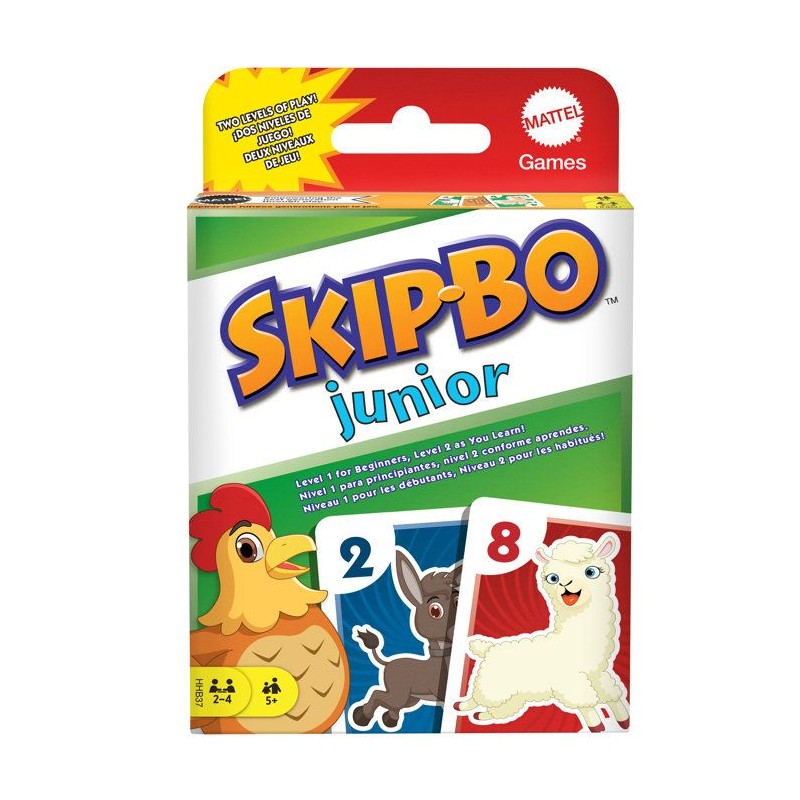 Skip-Bo Junior - Jeu de cartes - Mattel Games - 2 niveaux de jeu, 112