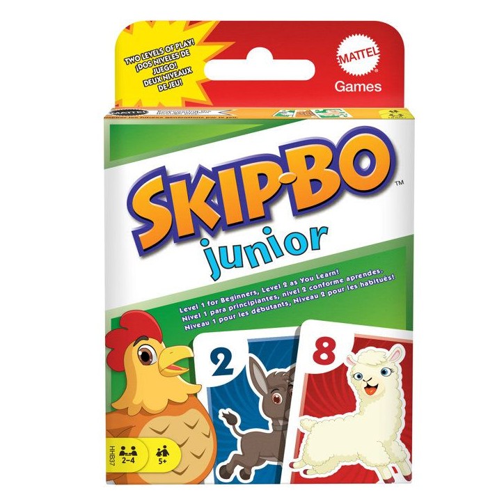 Skip-Bo Junior - Jeu de cartes - Mattel Games - 2 niveaux de jeu, 112 cartes - Des 5 ans Skip-Bo Junior - Jeu de cartes - Mattel Games - 2 niveaux de jeu, 112 cartes - Des 5 ans