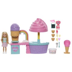 Coffret Boutique de glaces avec poupée - BARBIE Chelsea - JMJ42 - Pâte a modeler et 10 accessoires - Multicolore