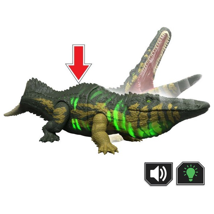 Figurine dinosaure sonore - JURASSIC WORLD MATTEL - Stomatosuchus - Sons et lumieres - Attaques - Mode mutant