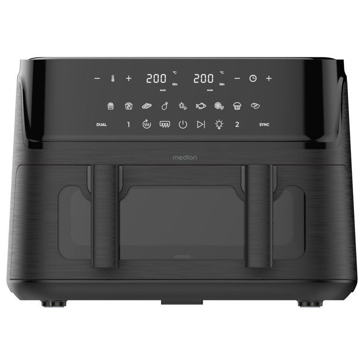 Air Fryer - MEDION - P25 XXL Flex M - Grande capacité 10,8 L - Séparateur - 3040 W - Finition Noir Mat - 43 x 38,8 x 31,5 cm