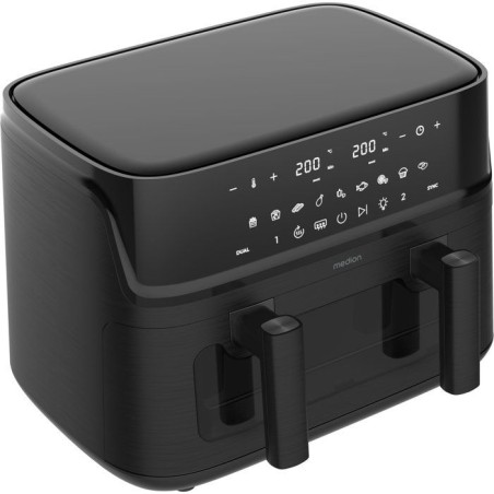 Air Fryer - MEDION - P25 XXL Flex M - Grande capacité 10,8 L - Séparateur - 3040 W - Finition Noir Mat - 43 x 38,8 x 31,5 cm