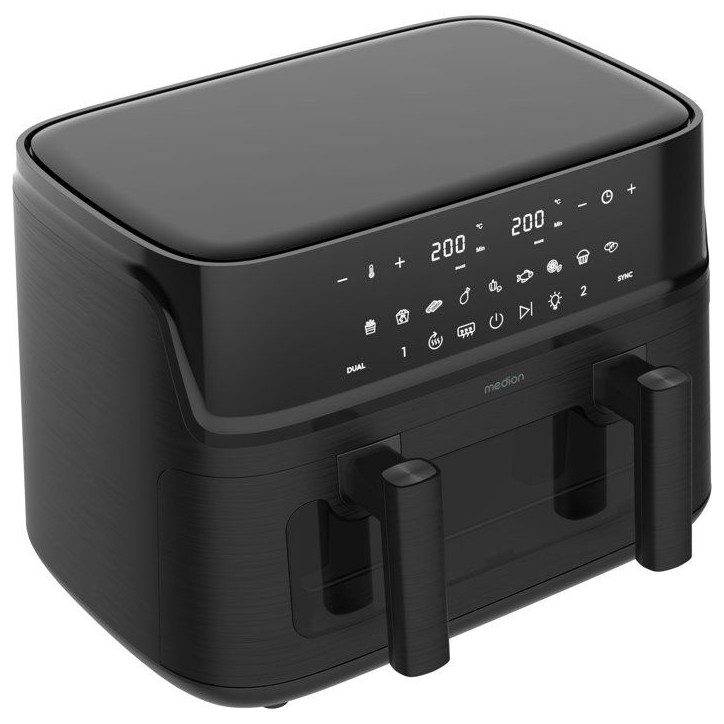Air Fryer - MEDION - P25 XXL Flex M - Grande capacité 10,8 L - Séparateur - 3040 W - Finition Noir Mat - 43 x 38,8 x 31,5 cm