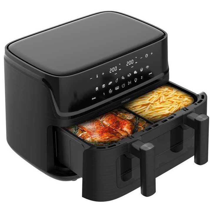 Air Fryer - MEDION - P25 XXL Flex M - Grande capacité 10,8 L - Séparateur - 3040 W - Finition Noir Mat - 43 x 38,8 x 31,5 cm