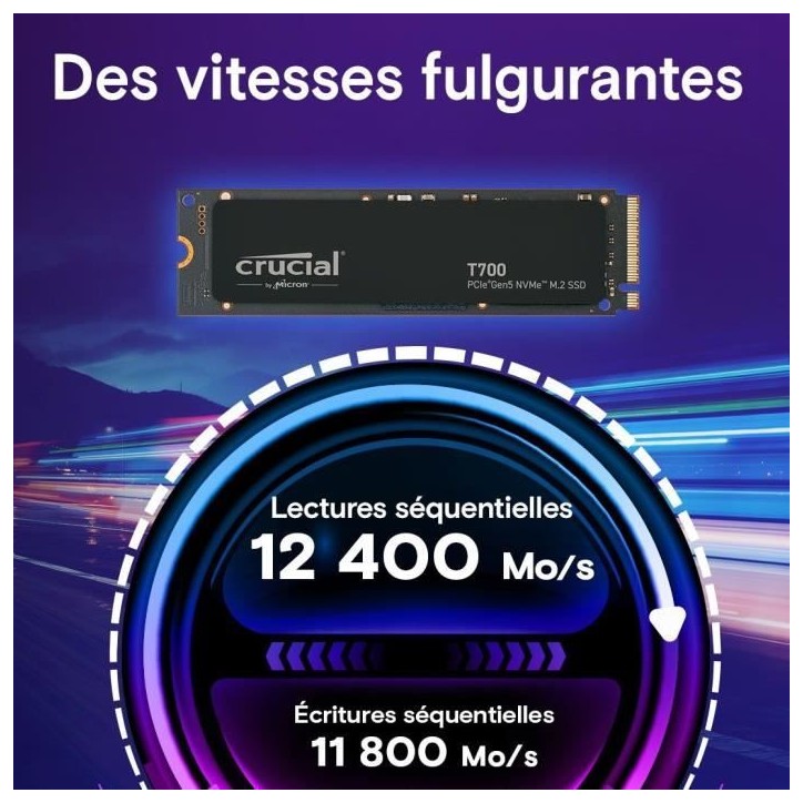SSD Interne - CRUCIAL - T700 - 4To - PCIe Gen5 NVMe - CT4000T700SSD3