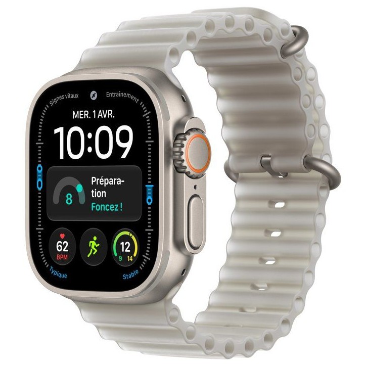 APPLE Watch Ultra 4 GPS + Cellular - 49mm - Boîtier Natural Titanium - Bracelet Translucent Grey Ocean Band