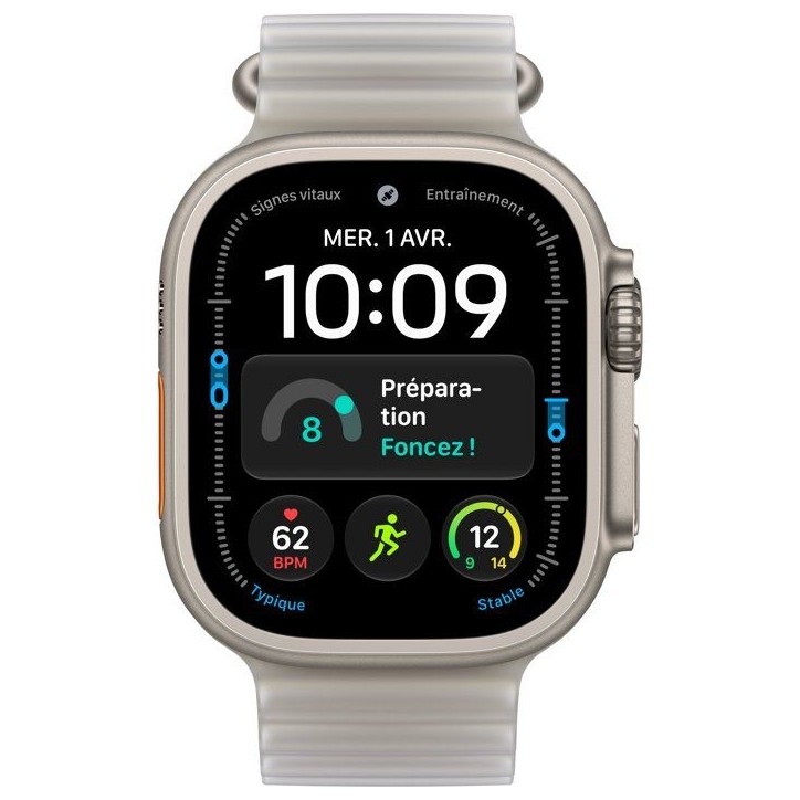 APPLE Watch Ultra 4 GPS + Cellular - 49mm - Boîtier Natural Titanium - Bracelet Translucent Grey Ocean Band