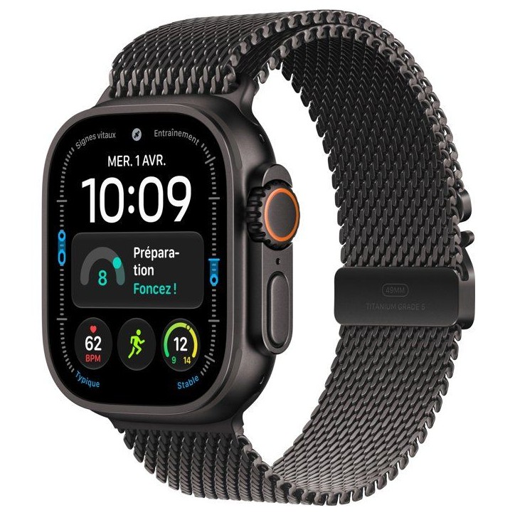 APPLE Watch Ultra 4 GPS + Cellular - 49mm - Boîtier Black Titanium - Bracelet Black Titanium Milanese Loop - L