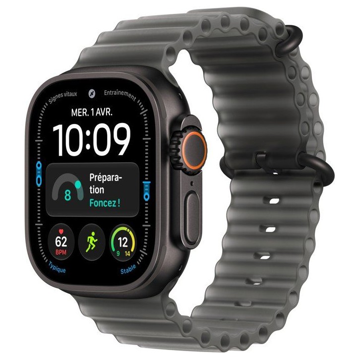 APPLE Watch Ultra 4 GPS + Cellular - 49mm - Boîtier Black Titanium - Bracelet Translucent Black Ocean Band