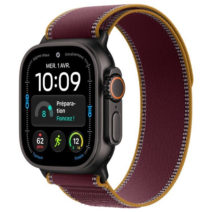 APPLE Watch Ultra 4 GPS + Cellular - 49mm - Boîtier Black Titanium - Bracelet Burgundy Trail Loop - M/L