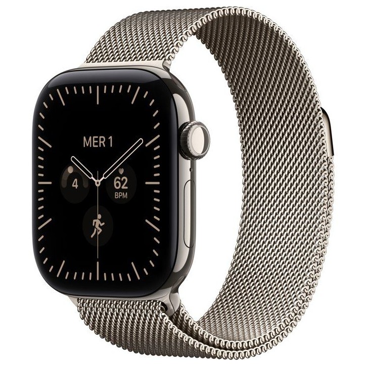 APPLE Watch Series 12 GPS + Cellular - 42mm - Boîtier Natural Titanium - Bracelet Natural Milanese Loop