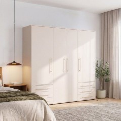 Armoire de chambre - MOKKARO - Décor sable - 4 portes battantes - 6 t