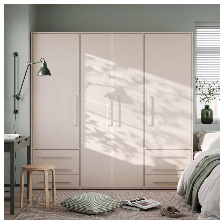 Armoire de chambre - MOKKARO - Décor sable - 4 portes battantes - 6 tiroirs - L205,9 x P53 x H200 cm Armoire de chambre - MOKKARO - Décor sable - 4 portes battantes - 6 tiroirs - L205,9 x P53 x H200 cm