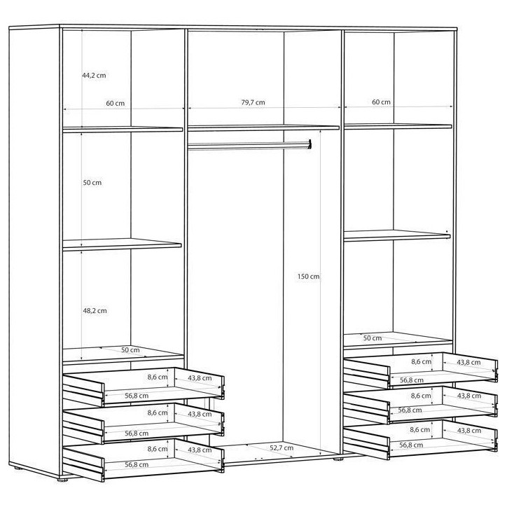 Armoire de chambre - MOKKARO - Décor sable - 4 portes battantes - 6 tiroirs - L205,9 x P53 x H200 cm Armoire de chambre - MOKKARO - Décor sable - 4 portes battantes - 6 tiroirs - L205,9 x P53 x H200 cm