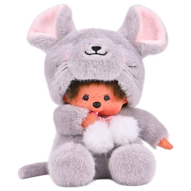 Peluche Monchhichi Souris EXCLUSIVITE BANDAI - Monchhichi - Peluches toutes douces 20 cm pour enfants et adultes-2 ans et +