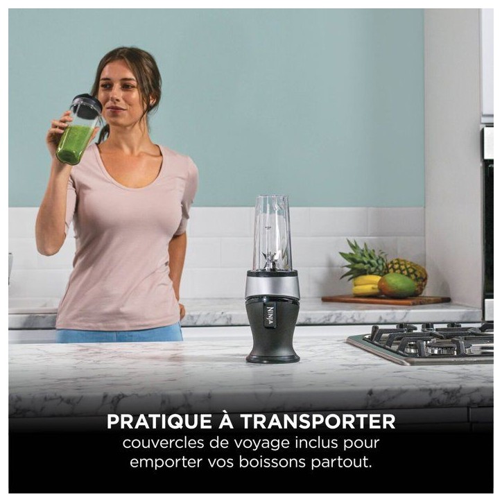 Ninja QB3001EUS – Blender Slim Nutri Ninja 700 W, 2 gobelets 470 ml, lames inox, argent/noir Ninja QB3001EUS – Blender Slim Nutri Ninja 700 W, 2 gobelets 470 ml, lames inox, argent/noir
