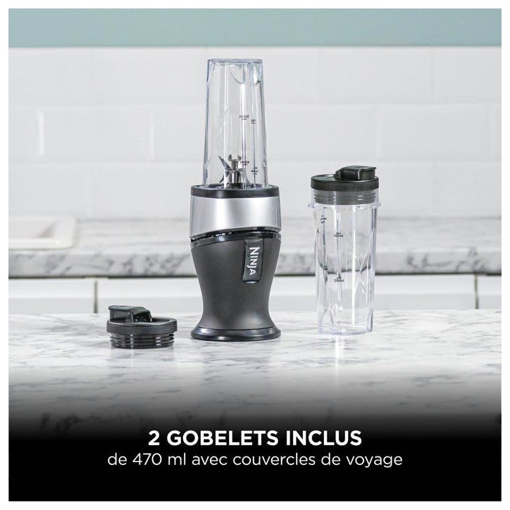 Ninja QB3001EUS – Blender Slim Nutri Ninja 700 W, 2 gobelets 470 ml, lames inox, argent/noir Ninja QB3001EUS – Blender Slim Nutri Ninja 700 W, 2 gobelets 470 ml, lames inox, argent/noir