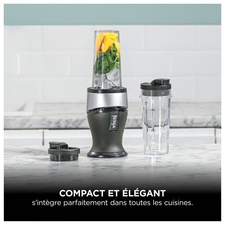 Ninja QB3001EUS – Blender Slim Nutri Ninja 700 W, 2 gobelets 470 ml, lames inox, argent/noir Ninja QB3001EUS – Blender Slim Nutri Ninja 700 W, 2 gobelets 470 ml, lames inox, argent/noir