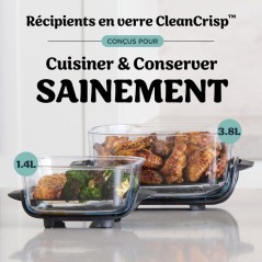 Récipient en verre 2,3 L avec couvercle et plaque pour NINJA CRISPi -